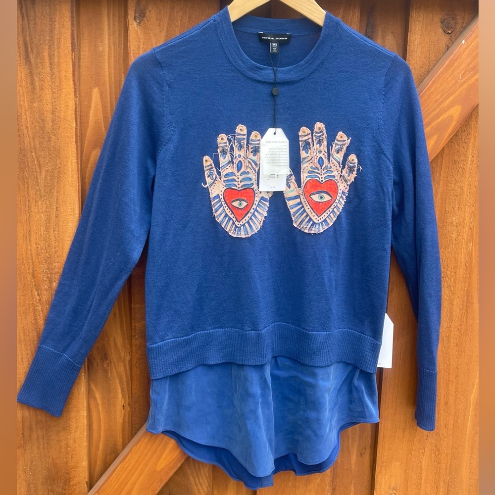 Hand-Painted Hamsa Evil Eye Knit Sweater Artist DIY Mystical Hands Fatima Heart